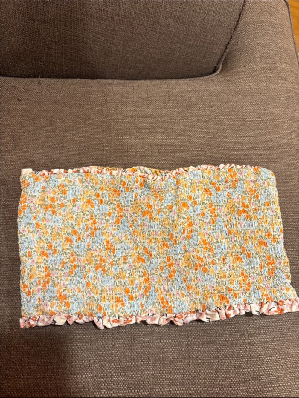 American Eagle REVERSIBLE Floral Smocked Tube Top - Orange Multi
